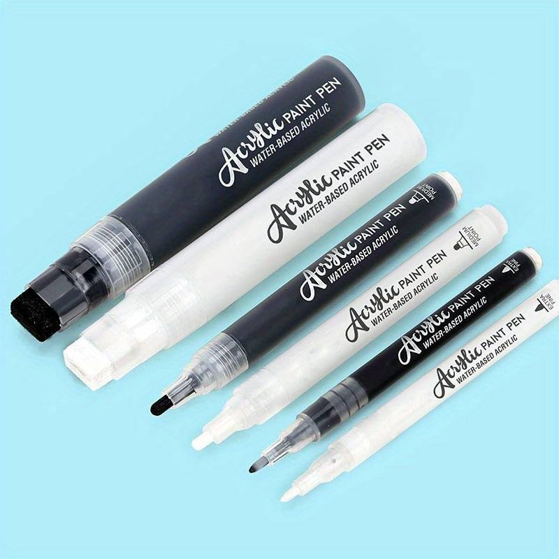 Acrylic Paint Marker Pens, 3 Different Point Size: Extra Fine(0.7mm),  Medium Bullet(2.5mm), Jumbo Felt Tip(10-15mm) (Black & White Colors, Extra  Fine